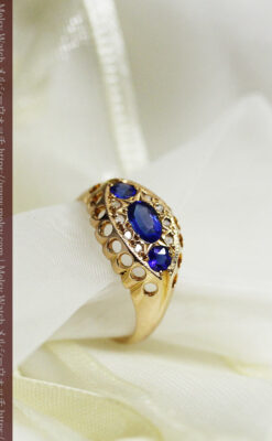 青い宝石とダイヤの18金無垢アンティーク指輪【1918年頃】