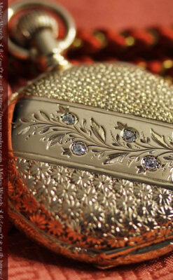 上品な顔とダイヤが映える エルジンの金無垢アンティーク懐中時計 【1895年頃】-P2333-1