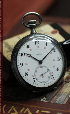 ゼニスの美しい黒金装飾の銀無垢アンティーク懐中時計 【1919年頃】
