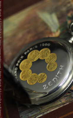 ゼニスの美しい黒金装飾の銀無垢アンティーク懐中時計 【1919年頃】