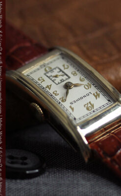 ロンジンの曲線の綺麗な縦長アンティーク金無垢腕時計 【1941年製】-W1630-17