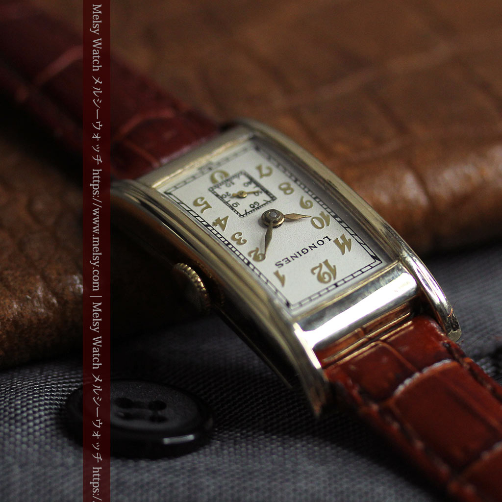 ロンジンの曲線の綺麗な縦長アンティーク金無垢腕時計-1941年製
