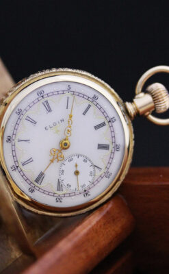 エルジン 金無垢アンティーク懐中時計 盾と星の豪華なケース 【1906年製】