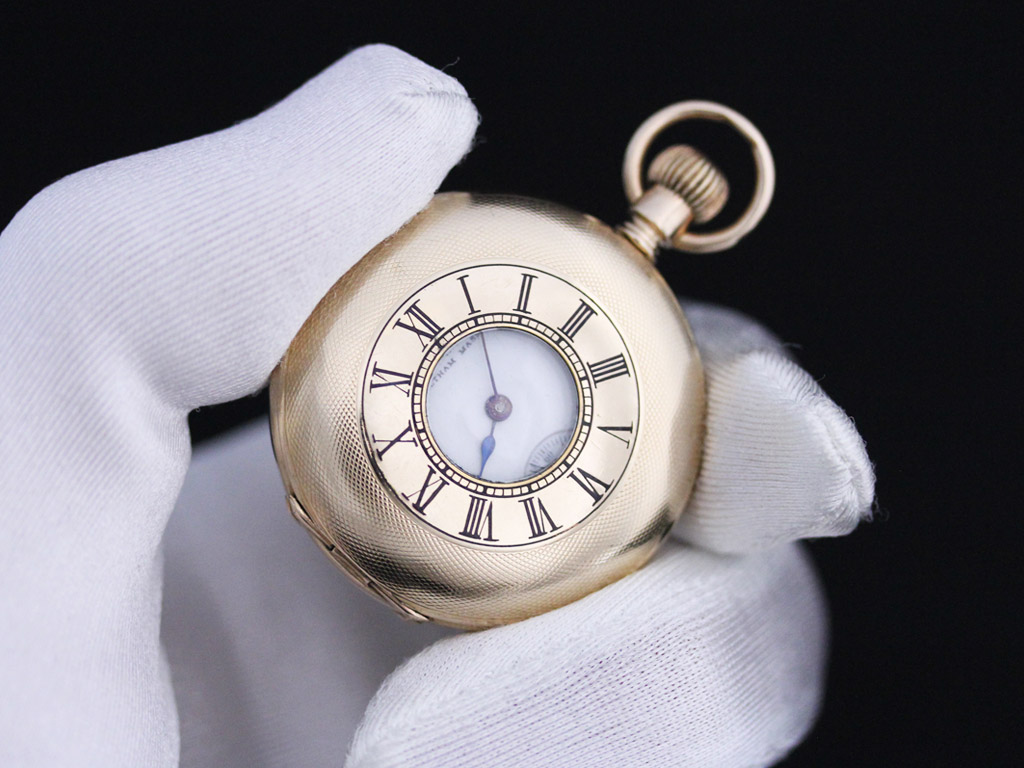 【アンティーク・美品】1905年 オパール鎖 ウォルサム ハンター 懐中時計