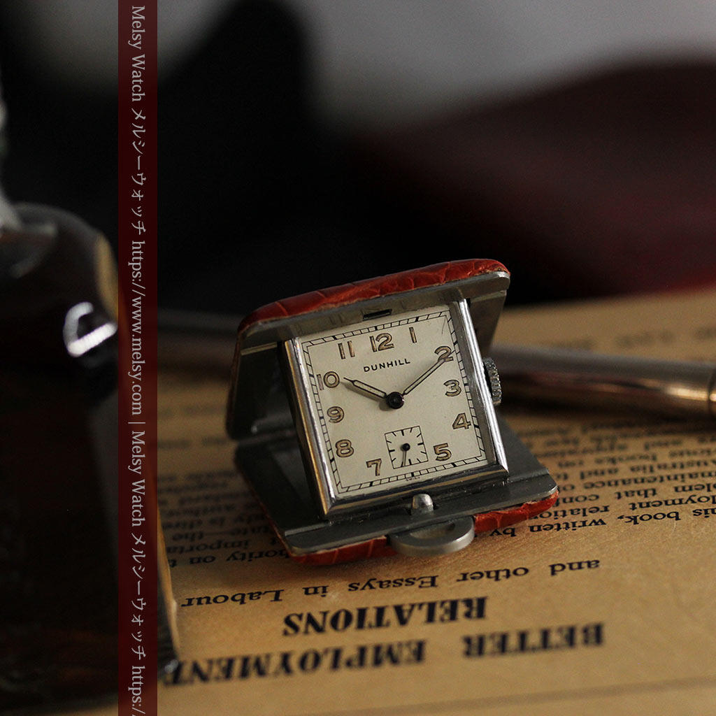 ダンヒル 革張り携行用アンティーク懐中時計兼置時計 【1940年頃】