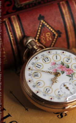 ウォルサム 金無垢アンティーク懐中時計 美しい花と金彩装飾【1886年製】